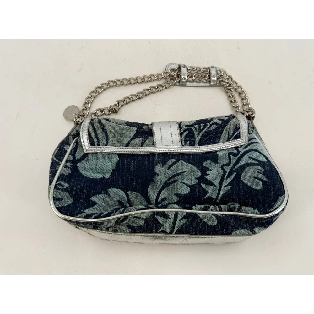 Lulu Beaded Floral Shoulder Bag Silver Leather Trim‎ Chain Strap Y2K Boho